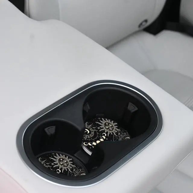 Alt view image 6 of 7 - Absorbent Car Coasters 2 Pack for Cup Holders, 2.56" Ceramic Stone & Non-Scratch Cork Base Drink Coasters(Moon and Sun)