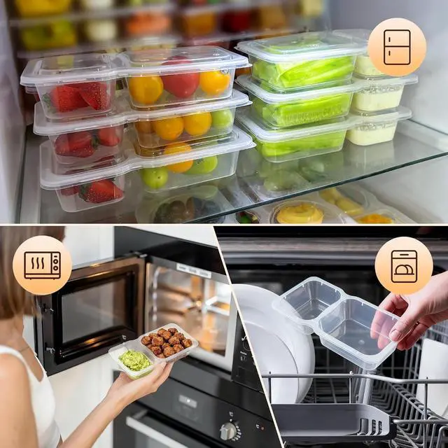 Alt view image 4 of 7 - HI-REEKE 9 OZ Double Compartment Snack Containers, 10 Sets Bigger Reusable Clear Snack Packs Container with Lids