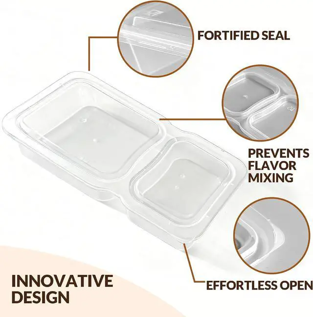 Alt view image 3 of 7 - HI-REEKE 9 OZ Double Compartment Snack Containers, 10 Sets Bigger Reusable Clear Snack Packs Container with Lids