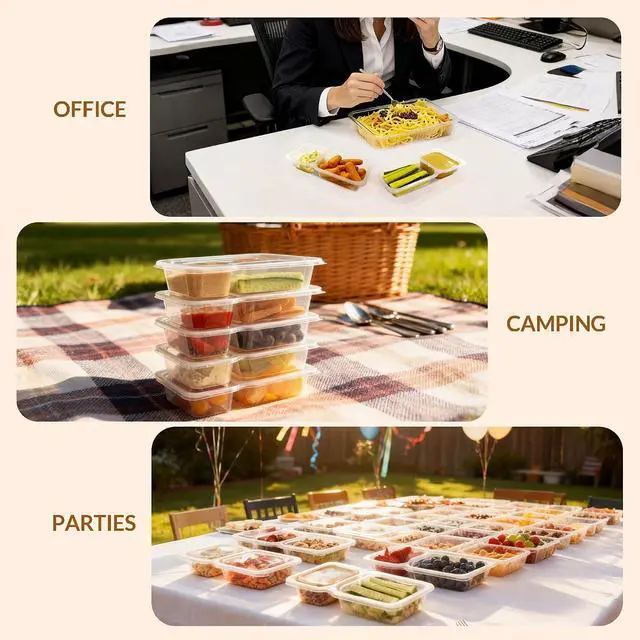 Alt view image 6 of 7 - HI-REEKE 9 OZ Double Compartment Snack Containers, 10 Sets Bigger Reusable Clear Snack Packs Container with Lids