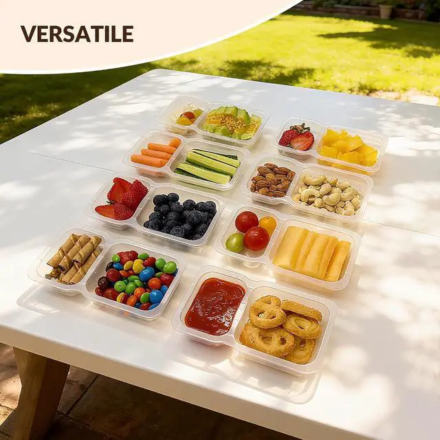 Alt view image 5 of 7 - HI-REEKE 9 OZ Double Compartment Snack Containers, 10 Sets Bigger Reusable Clear Snack Packs Container with Lids