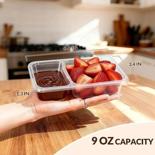 Alt view image 7 of 7 - HI-REEKE 9 OZ Double Compartment Snack Containers, 10 Sets Bigger Reusable Clear Snack Packs Container with Lids