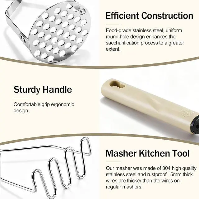 Alt view image 3 of 7 - Potato Masher Stainless Steel, 2pcs Heavy Duty Mashed Potato Mashers - Masher Kitchen Tool & Food Mashers for Potatoes, Beans, Avocado, Meat, Vegetables Dishwasher Safe