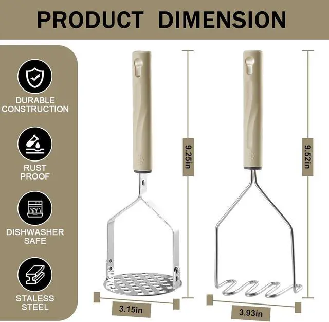 Alt view image 4 of 7 - Potato Masher Stainless Steel, 2pcs Heavy Duty Mashed Potato Mashers - Masher Kitchen Tool & Food Mashers for Potatoes, Beans, Avocado, Meat, Vegetables Dishwasher Safe