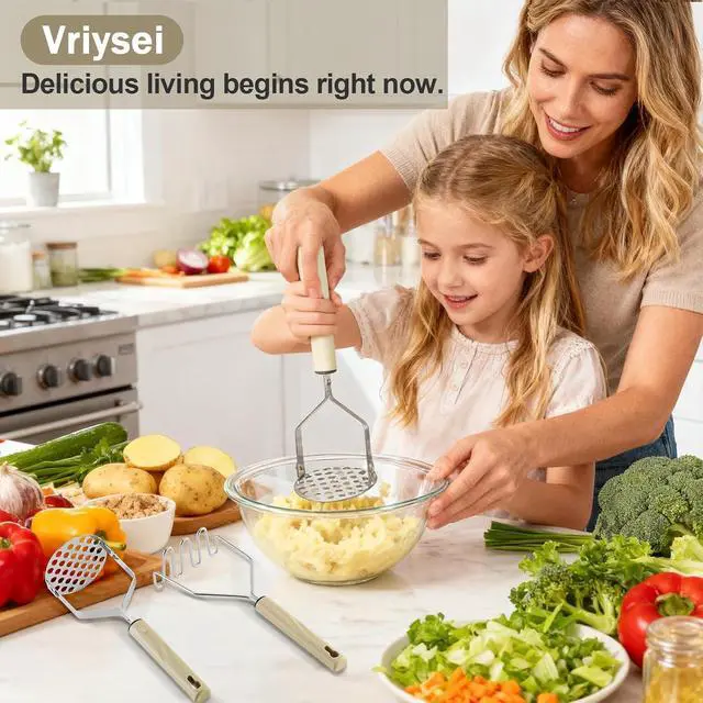 Alt view image 7 of 7 - Potato Masher Stainless Steel, 2pcs Heavy Duty Mashed Potato Mashers - Masher Kitchen Tool & Food Mashers for Potatoes, Beans, Avocado, Meat, Vegetables Dishwasher Safe