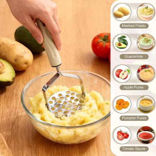 Alt view image 5 of 7 - Potato Masher Stainless Steel, 2pcs Heavy Duty Mashed Potato Mashers - Masher Kitchen Tool & Food Mashers for Potatoes, Beans, Avocado, Meat, Vegetables Dishwasher Safe