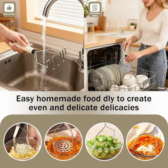 Alt view image 6 of 7 - Potato Masher Stainless Steel, 2pcs Heavy Duty Mashed Potato Mashers - Masher Kitchen Tool & Food Mashers for Potatoes, Beans, Avocado, Meat, Vegetables Dishwasher Safe