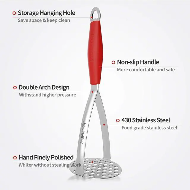 Alt view image 3 of 7 - Joyoldelf Heavy Duty Stainless Steel Potato Masher, Professional Integrated Masher Kitchen Tool & Food Masher/Potato Smasher with Silicone Handle, Perfect for Bean, Vegetable, Fruits, Avocado, Meat