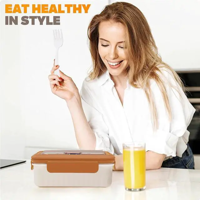 Alt view image 2 of 7 - Bento Box Adult Lunch Box, Lunch Food Containers for Kids Girls Boys with 3 Compartments, 1100 ML Bento Box with Utensils, Microwave & Dishwasher Safe, BPA-Free and Food-Safe Materials(Brown)