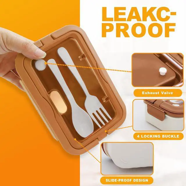 Alt view image 5 of 7 - Bento Box Adult Lunch Box, Lunch Food Containers for Kids Girls Boys with 3 Compartments, 1100 ML Bento Box with Utensils, Microwave & Dishwasher Safe, BPA-Free and Food-Safe Materials(Brown)
