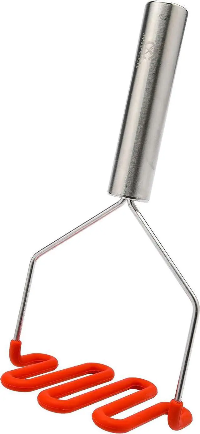 Alt view image 2 of 6 - Jell-Cell Potato Masher - Silicone Protect Body with Premuim Stainless Steel Non Scratch Cookware for Smooth Mashed Potato Vegetables and Fruits Color Red