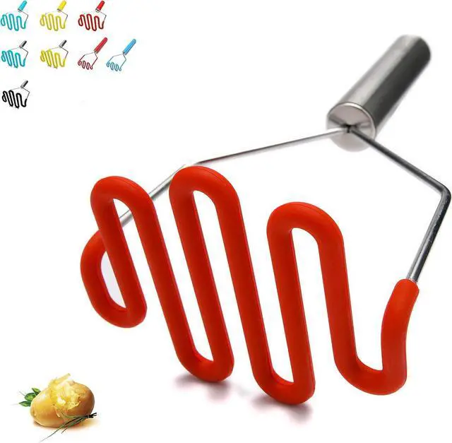 Main image of Jell-Cell Potato Masher - Silicone Protect Body with Premuim Stainless Steel Non Scratch Cookware for Smooth Mashed Potato Vegetables and Fruits Color Red