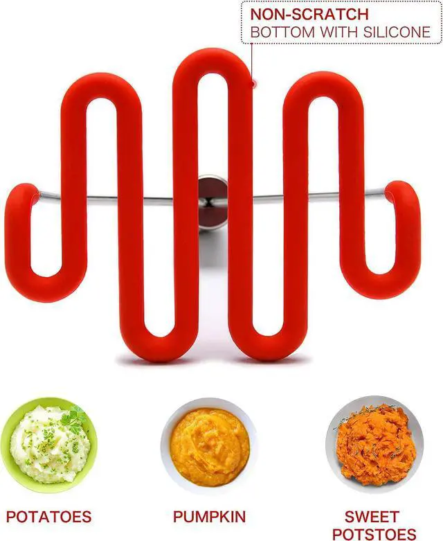 Alt view image 4 of 6 - Jell-Cell Potato Masher - Silicone Protect Body with Premuim Stainless Steel Non Scratch Cookware for Smooth Mashed Potato Vegetables and Fruits Color Red