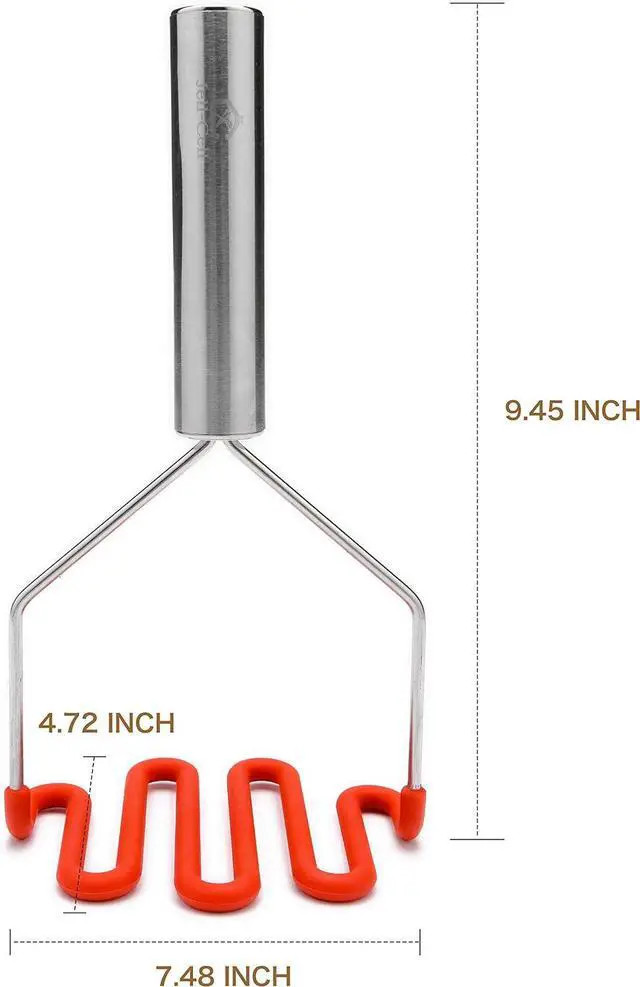 Alt view image 5 of 6 - Jell-Cell Potato Masher - Silicone Protect Body with Premuim Stainless Steel Non Scratch Cookware for Smooth Mashed Potato Vegetables and Fruits Color Red