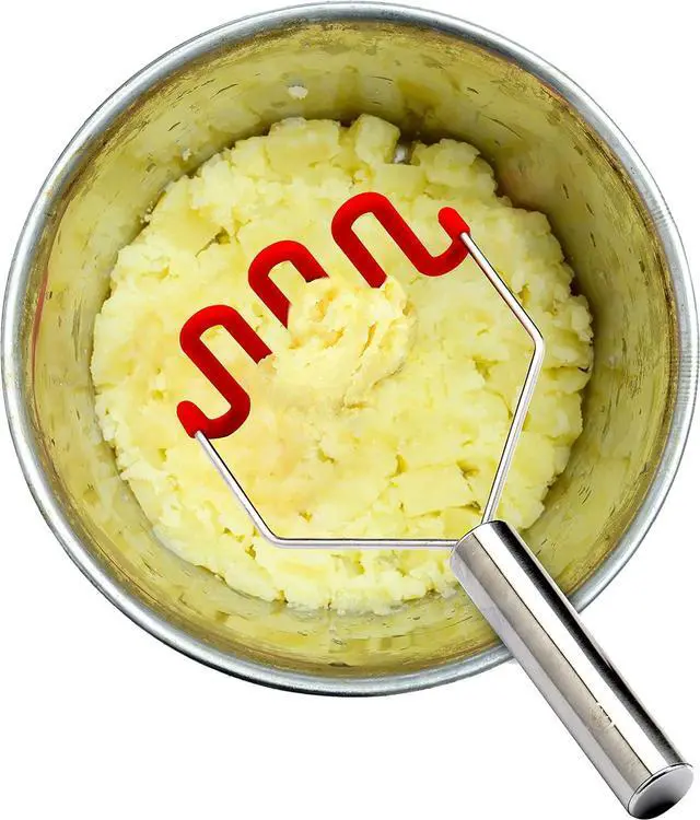Alt view image 6 of 6 - Jell-Cell Potato Masher - Silicone Protect Body with Premuim Stainless Steel Non Scratch Cookware for Smooth Mashed Potato Vegetables and Fruits Color Red