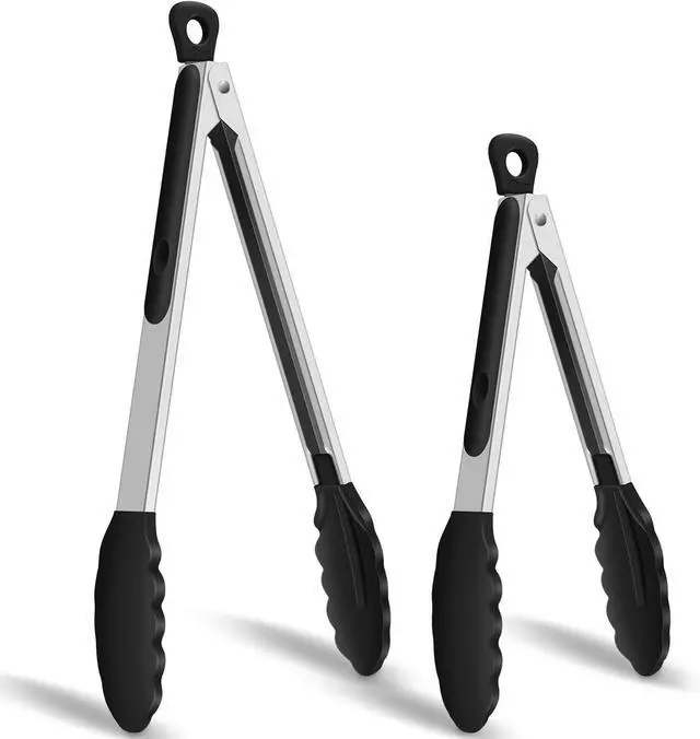 Main image of HOTEC Silicone Kitchen Tongs Set of 2-9" and 12" Locking Stainless Steel Cooking Tongs with Silicon Tips Non-Scratch Heat Resistant 600°F for BBQ, Grill, Air Fryer & Serving