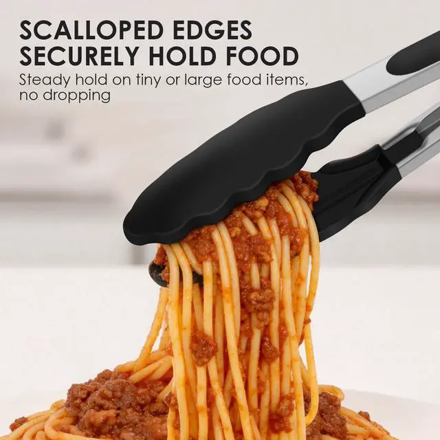 Alt view image 6 of 7 - HOTEC Silicone Kitchen Tongs Set of 2-9" and 12" Locking Stainless Steel Cooking Tongs with Silicon Tips Non-Scratch Heat Resistant 600°F for BBQ, Grill, Air Fryer & Serving