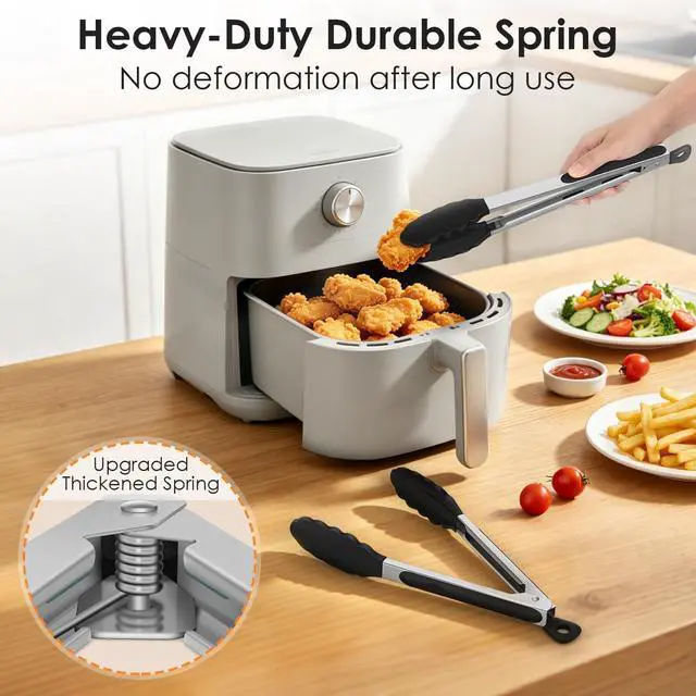 Alt view image 4 of 7 - HOTEC Silicone Kitchen Tongs Set of 2-9" and 12" Locking Stainless Steel Cooking Tongs with Silicon Tips Non-Scratch Heat Resistant 600°F for BBQ, Grill, Air Fryer & Serving