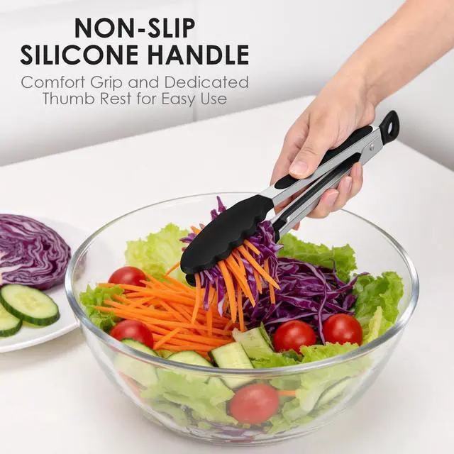 Alt view image 7 of 7 - HOTEC Silicone Kitchen Tongs Set of 2-9" and 12" Locking Stainless Steel Cooking Tongs with Silicon Tips Non-Scratch Heat Resistant 600°F for BBQ, Grill, Air Fryer & Serving
