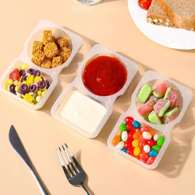 Alt view image 2 of 7 - Reusable Snack Containers with Lids 20Pcs, Compartment Portion Control Containers for Snacks, Condiments,Dips,2 Double Compartment Snack Containers for Kids, Snack Pack Containers