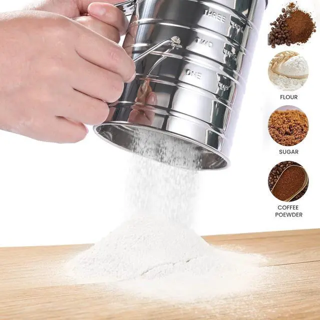Alt view image 6 of 7 - Stainless Steel 3 Cups Flour Sifter for baking | Rotary Hand Crank Powdered sugar shaker and flour duster|
