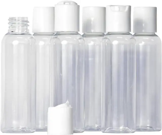 Main image of 2oz Clear Plastic Empty Squeeze Bottles with White Disc Top Lid - BPA-Free - Set of 6 - TSA Travel Size 2 Ounce