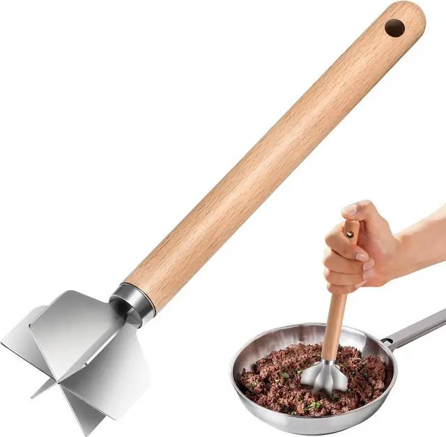 Main image of 11 inch Stainless Steel Meat masher with 6 Blades, Metal Potato Masher, Ground Beef chopper tool, Suitable For Making Ground meat, Mashed potatoes, Jam and moreone pack)