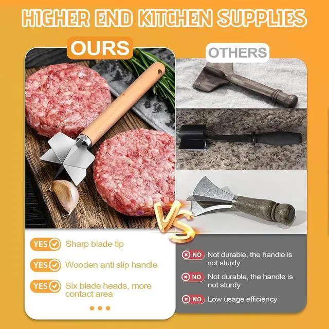 Alt view image 4 of 7 - 11 inch Stainless Steel Meat masher with 6 Blades, Metal Potato Masher, Ground Beef chopper tool, Suitable For Making Ground meat, Mashed potatoes, Jam and moreone pack)