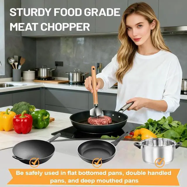 Alt view image 5 of 7 - 11 inch Stainless Steel Meat masher with 6 Blades, Metal Potato Masher, Ground Beef chopper tool, Suitable For Making Ground meat, Mashed potatoes, Jam and moreone pack)