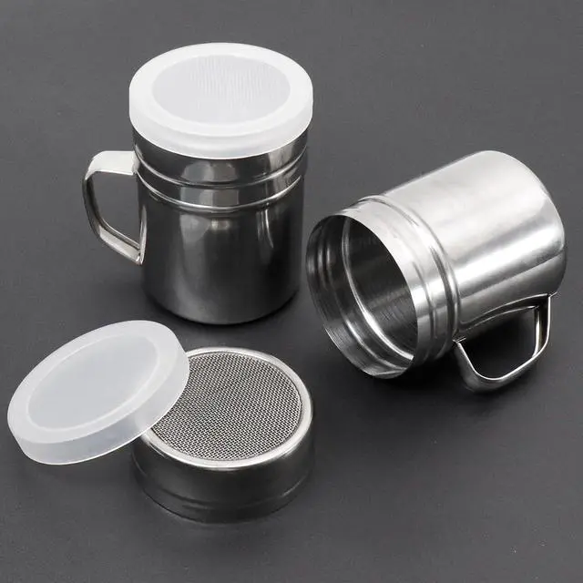 Alt view image 7 of 7 - 2 Pcs Powdered Sugar Shaker Duster with Handle, Stainless Steel Fine Mesh Shaker Powder Cans with Plastic Lid, Sifter Dredge Shaker for Powder Sugar Cinnamon Cocoa Pepper Coffee Flour Salt (10oz)