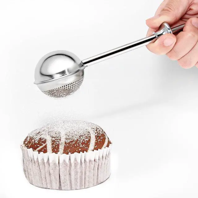 Main image of Sugar Shaker, Powdered Sugar Dispenser Duster | Fine Mesh Dusting, 18/8 Stainless Steel, Spring Operated Handle for Sugar and Baking Spices