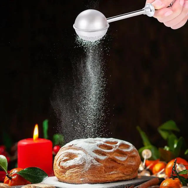 Alt view image 5 of 6 - Sugar Shaker, Powdered Sugar Dispenser Duster | Fine Mesh Dusting, 18/8 Stainless Steel, Spring Operated Handle for Sugar and Baking Spices