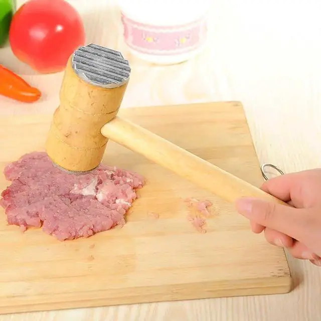 Alt view image 3 of 6 - Meat Tenderizer Dual-Sided Meat Mallet Wooden Handle Meat Hammer Kitchen Tool for Tenderizing Steak Beef, 1 Piece