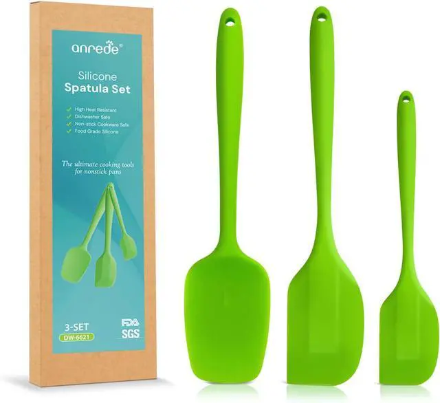 Main image of Silicone Spatula Set of 3, Heat-Resistant Flexible Turner, Non-Stick | Seamless Scraping Spreading for Baking Cooking Mixing, Dishwasher Safe, Electric Nut Milk Makers Accessories (Green)