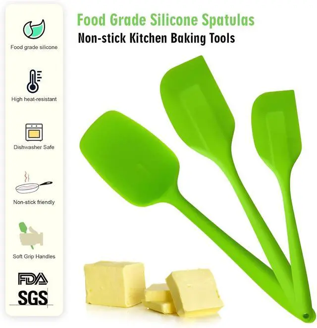 Alt view image 2 of 7 - Silicone Spatula Set of 3, Heat-Resistant Flexible Turner, Non-Stick | Seamless Scraping Spreading for Baking Cooking Mixing, Dishwasher Safe, Electric Nut Milk Makers Accessories (Green)