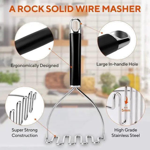 Alt view image 2 of 6 - Potato Masher, Large Heavy Duty Stainless Steel Mashed Potato Masher Kitchen Tool, Professional Metal Wire Smasher for Bean, Avocado, Vegetable-10.24 inch Silver