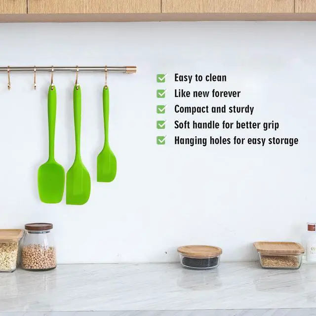 Alt view image 7 of 7 - Silicone Spatula Set of 3, Heat-Resistant Flexible Turner, Non-Stick | Seamless Scraping Spreading for Baking Cooking Mixing, Dishwasher Safe, Electric Nut Milk Makers Accessories (Green)