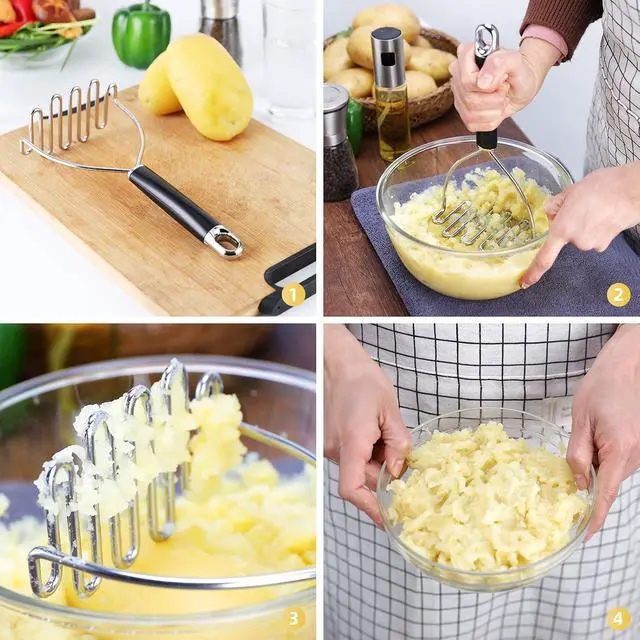 Alt view image 4 of 6 - Potato Masher, Large Heavy Duty Stainless Steel Mashed Potato Masher Kitchen Tool, Professional Metal Wire Smasher for Bean, Avocado, Vegetable-10.24 inch Silver