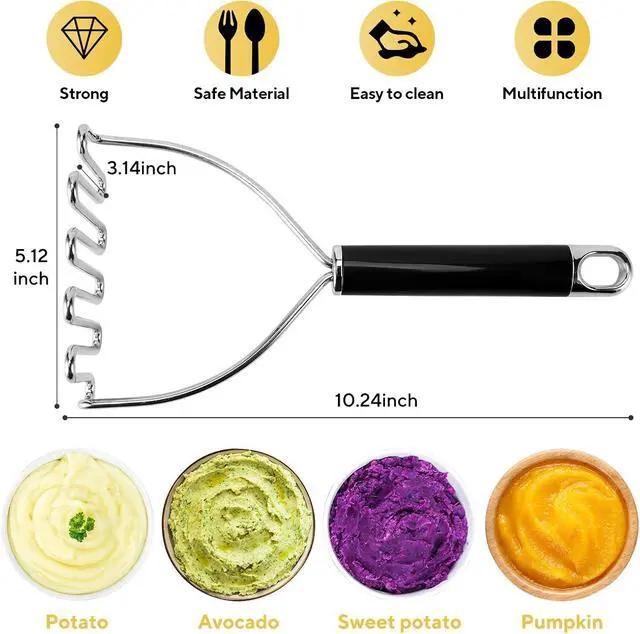 Alt view image 3 of 6 - Potato Masher, Large Heavy Duty Stainless Steel Mashed Potato Masher Kitchen Tool, Professional Metal Wire Smasher for Bean, Avocado, Vegetable-10.24 inch Silver