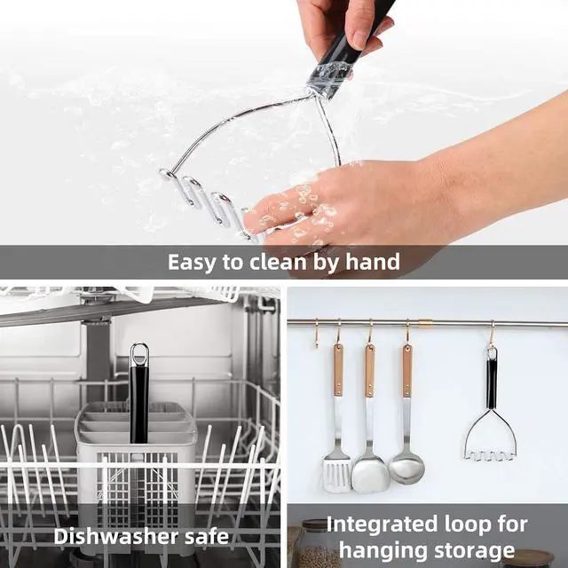 Alt view image 5 of 6 - Potato Masher, Large Heavy Duty Stainless Steel Mashed Potato Masher Kitchen Tool, Professional Metal Wire Smasher for Bean, Avocado, Vegetable-10.24 inch Silver