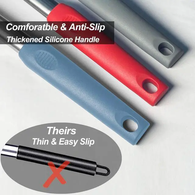 Alt view image 5 of 7 - 2 Pack Spatulas, Solid & Slotted Silicone Spatula Set, Stainless Steel Handle Coated with Silicone, Non Stick, Heat Resistant Rubber Flipper for Fish, Eggs, Pancakes, WOK, Starry Blue