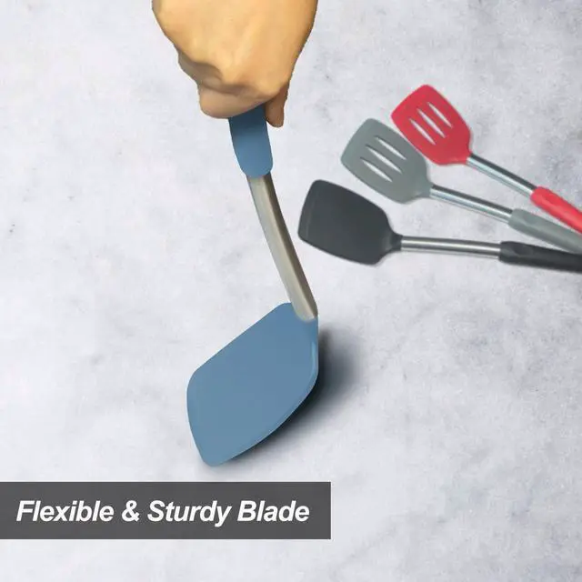 Alt view image 7 of 7 - 2 Pack Spatulas, Solid & Slotted Silicone Spatula Set, Stainless Steel Handle Coated with Silicone, Non Stick, Heat Resistant Rubber Flipper for Fish, Eggs, Pancakes, WOK, Starry Blue