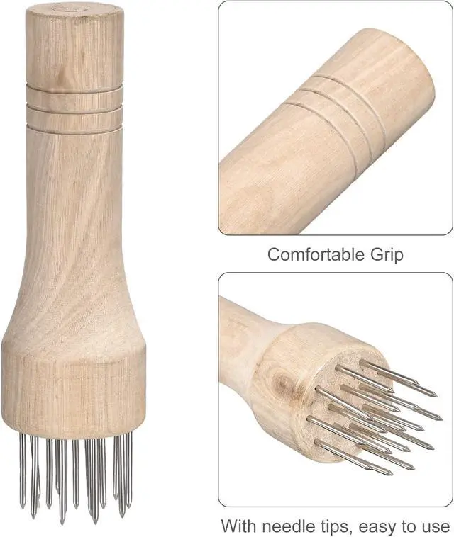 Alt view image 4 of 6 - uxcell Stainless Steel Meat Tenderizer, Meat Mallet Needle Nails Kitchen Tools with Wooden Handle for Tenderizing Meats Steak Fish Chicken, White