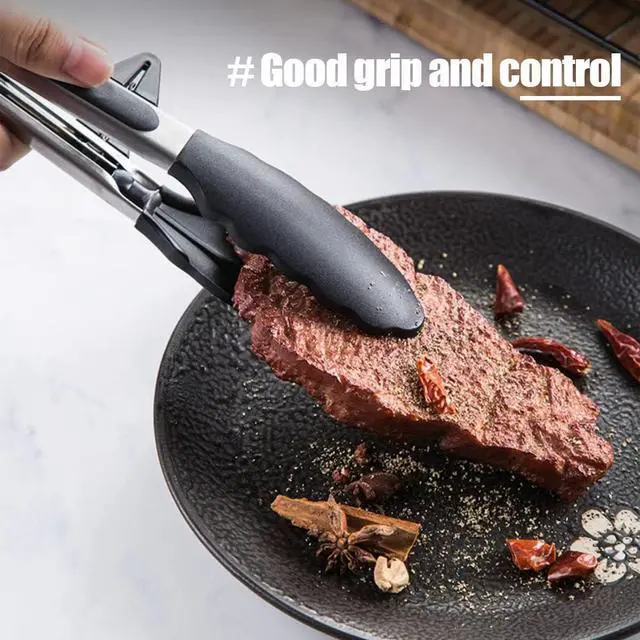 Alt view image 3 of 7 - Kitchen Tongs for Cooking with Silicone Tips, 3 Size Serving Tongs, Black | 7"+9"+12", 3Pcs Food Grade Small Tongs mit Kickstand, Mini Serving Tongs for BBQ Salad