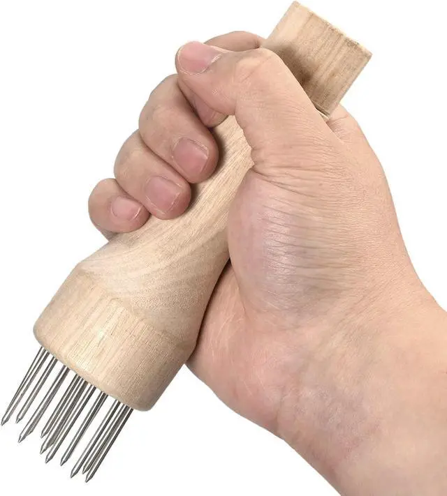 Alt view image 3 of 6 - uxcell Stainless Steel Meat Tenderizer, Meat Mallet Needle Nails Kitchen Tools with Wooden Handle for Tenderizing Meats Steak Fish Chicken, White