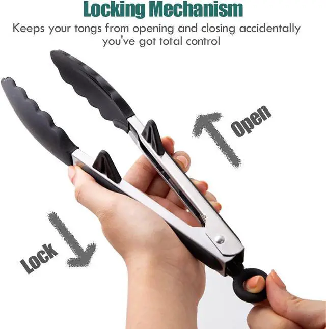 Alt view image 2 of 7 - Kitchen Tongs for Cooking with Silicone Tips, 3 Size Serving Tongs, Black | 7"+9"+12", 3Pcs Food Grade Small Tongs mit Kickstand, Mini Serving Tongs for BBQ Salad