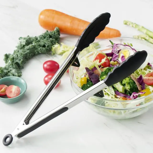 Alt view image 6 of 7 - Kitchen Tongs for Cooking with Silicone Tips, 3 Size Serving Tongs, Black | 7"+9"+12", 3Pcs Food Grade Small Tongs mit Kickstand, Mini Serving Tongs for BBQ Salad
