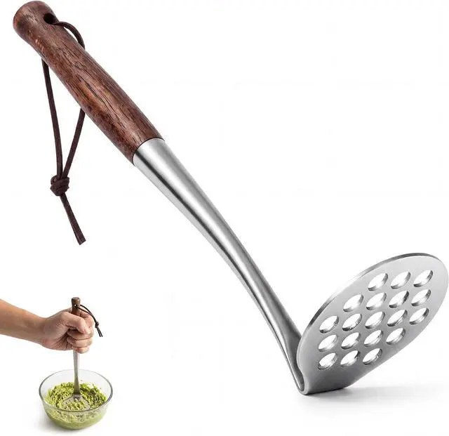 Main image of Avocado Masher Small Wooden Handle Potato Masher Stainless Steel 8.7Inch,Mini Food Masher Comfort Grip