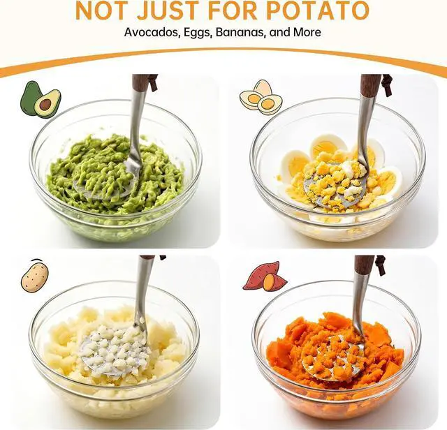 Alt view image 3 of 7 - Avocado Masher Small Wooden Handle Potato Masher Stainless Steel 8.7Inch,Mini Food Masher Comfort Grip