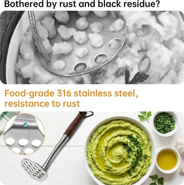 Alt view image 4 of 7 - Avocado Masher Small Wooden Handle Potato Masher Stainless Steel 8.7Inch,Mini Food Masher Comfort Grip